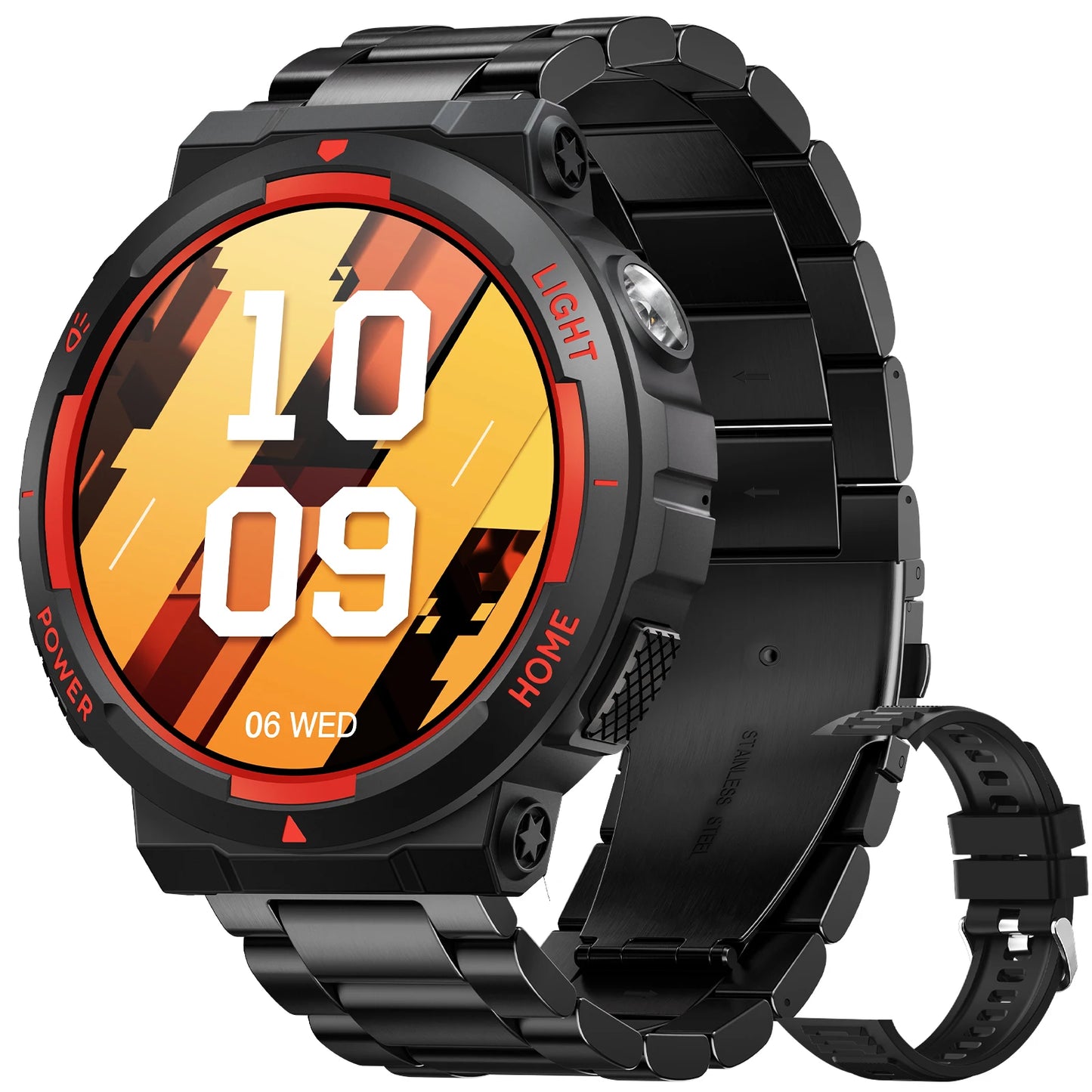 EIGIIS Men's Smartwatch With LED Flashlight And 100+ Sports Modes