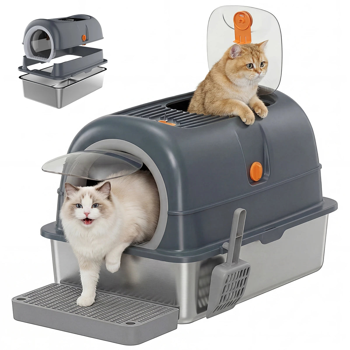 Stainless Steel Fully Enclosed Cat Litter Box With Safe Door