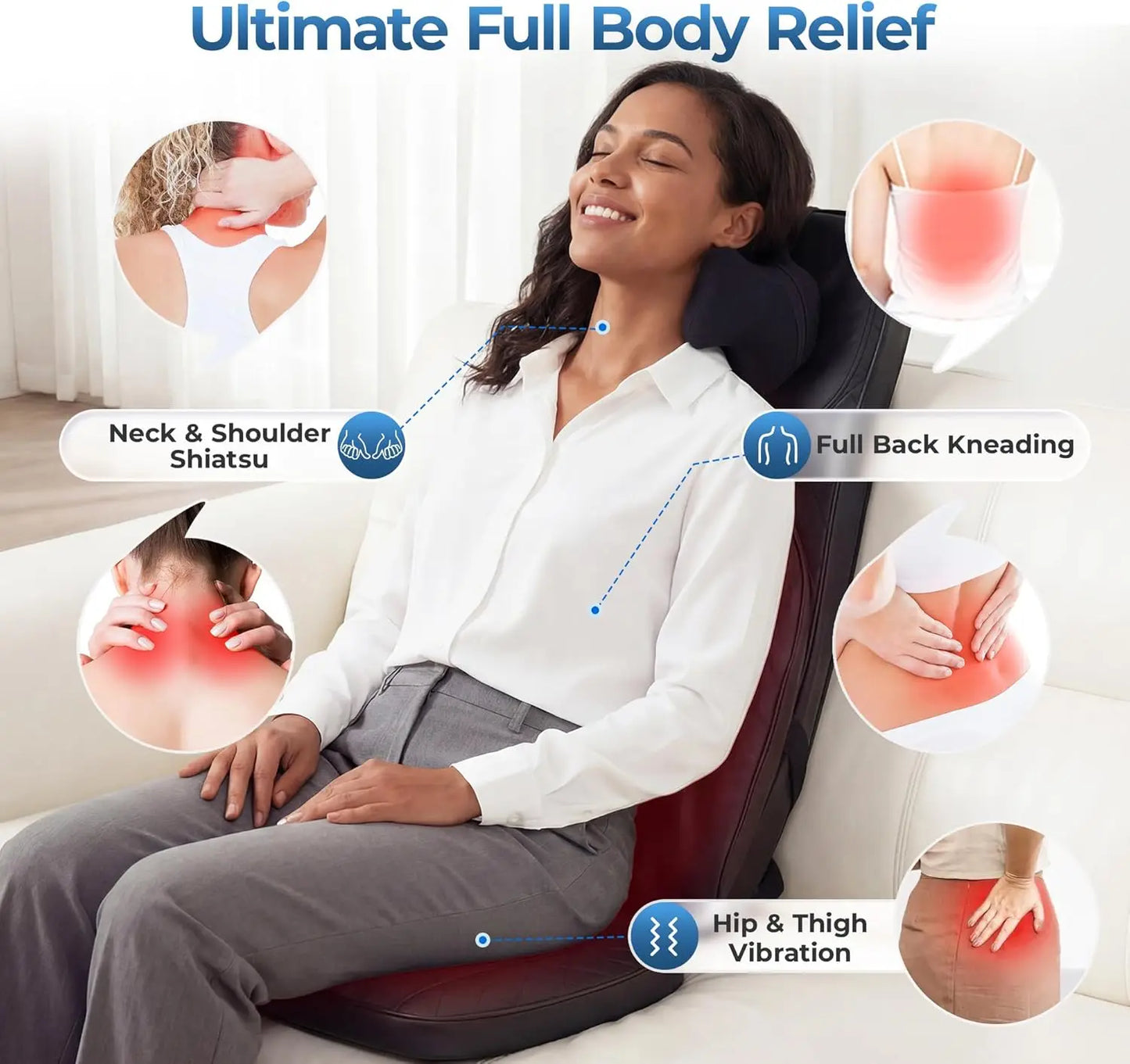 HIMOUTA 3-in-1 Shiatsu Massage Cushion With Heat 4D Kneading
