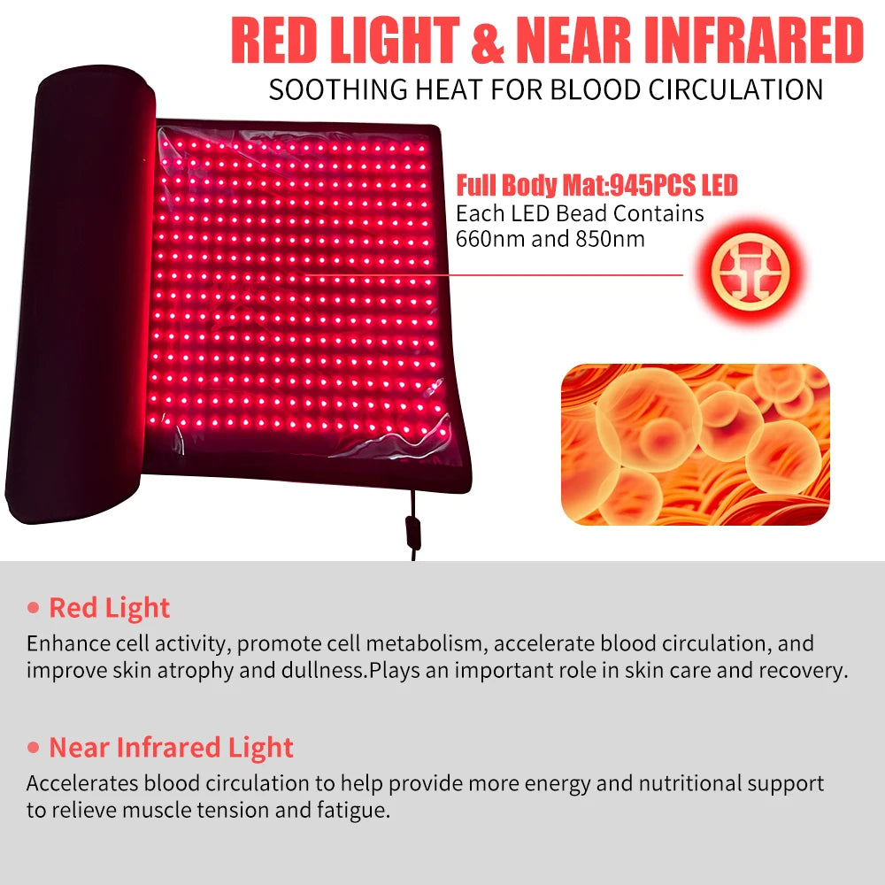 Red Light Therapy Mat Full Body Relaxation 945 LEDs 850nm