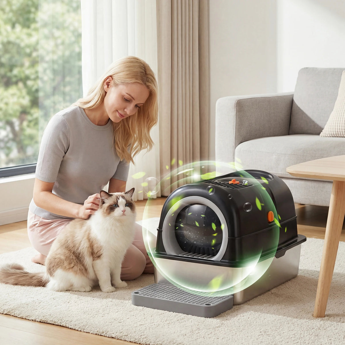 Stainless Steel Fully Enclosed Cat Litter Box With Safe Door