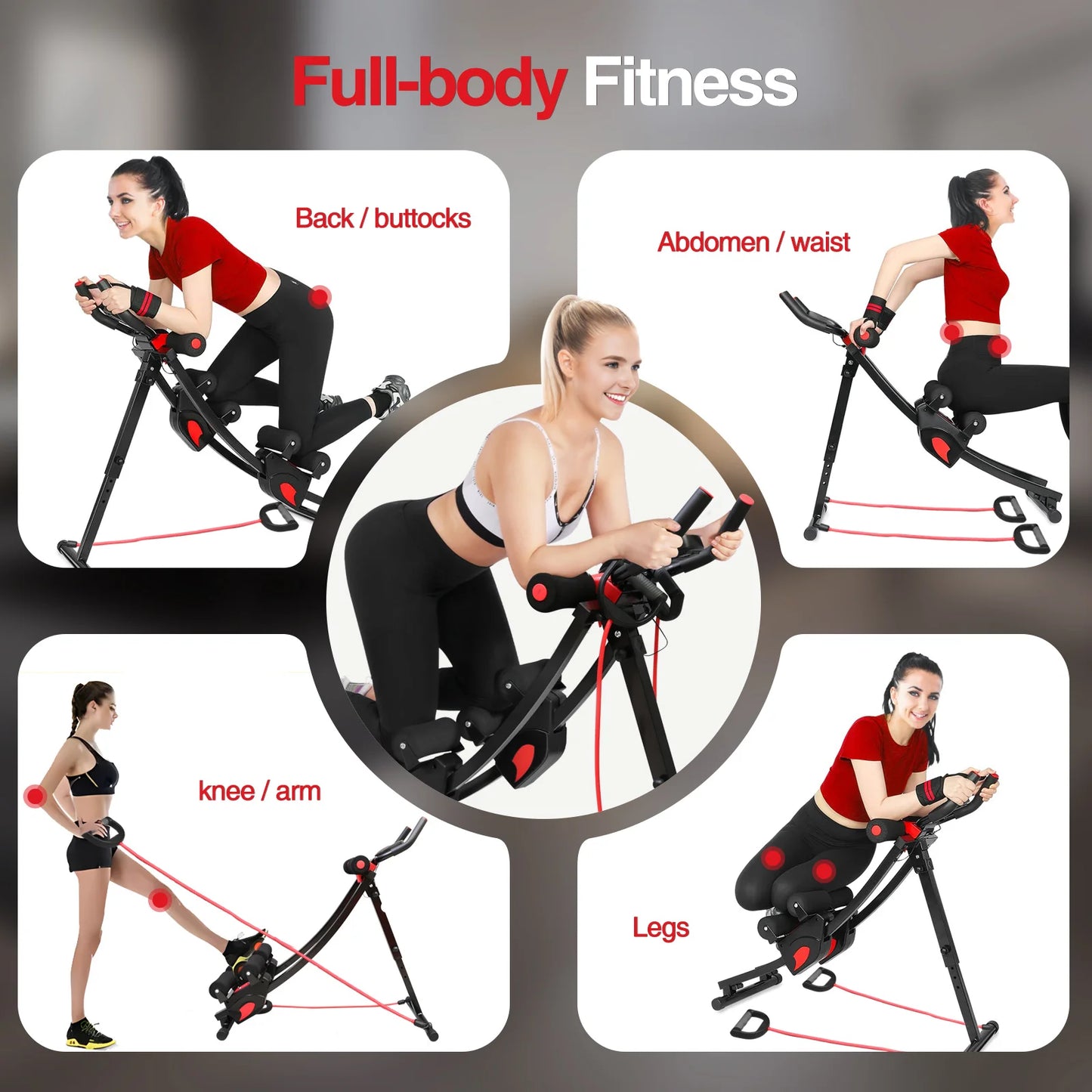 Foldable Abdominal Workout Machine With Adjustable Resistance Bands LCD Display