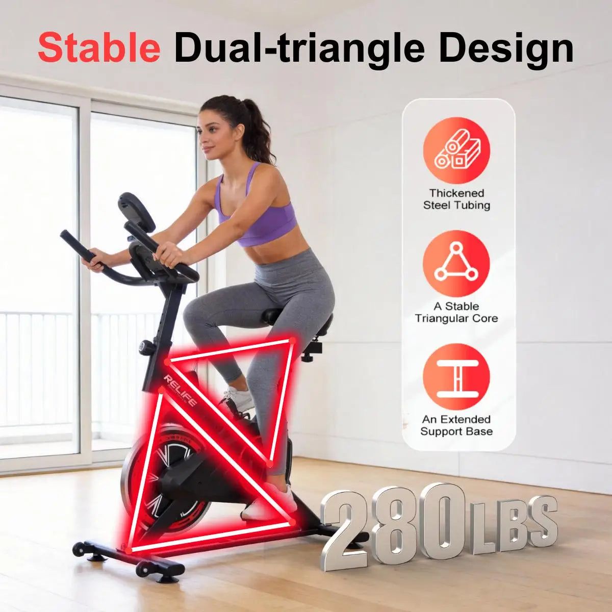 Relife Exercise Bike Stationary For Home With Silent Belt Drive