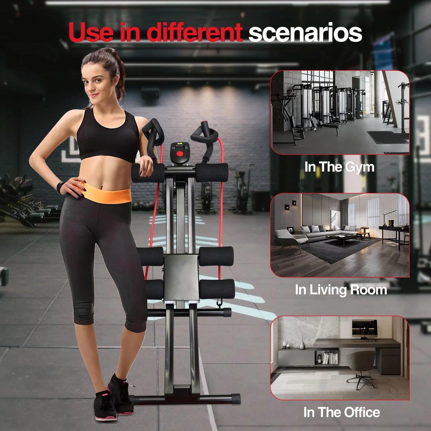 Foldable Abdominal Workout Machine With Adjustable Resistance Bands LCD Display