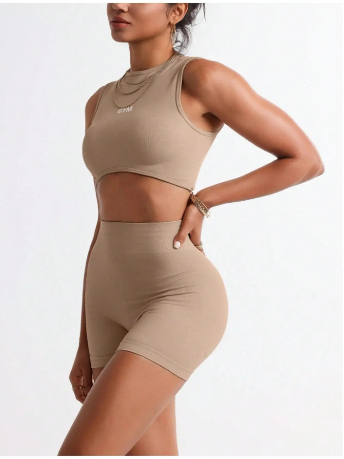 Womens Two Piece Gym Set Crop Tank And Biker Shorts