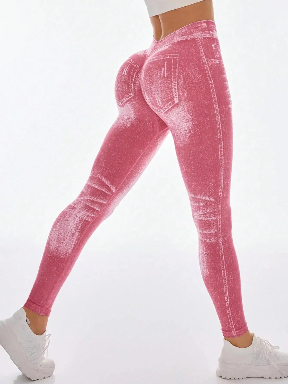 Women High Waist Faux Denim Jeggings With Butt Lifting Support