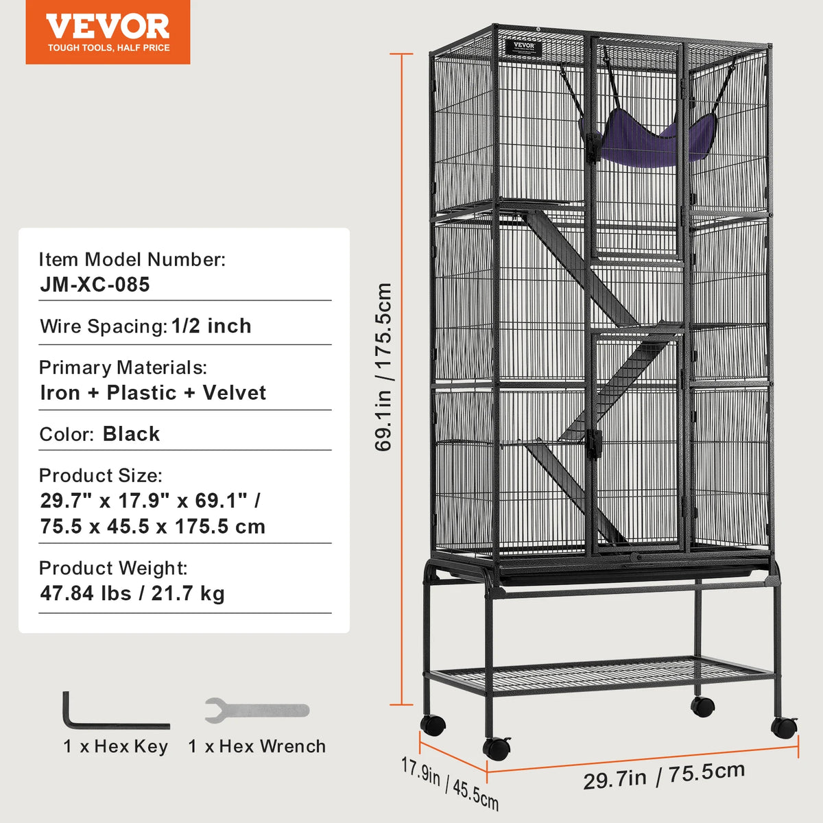 SucceBuy Four Tier Rolling Metal Spacious Indoor Cage