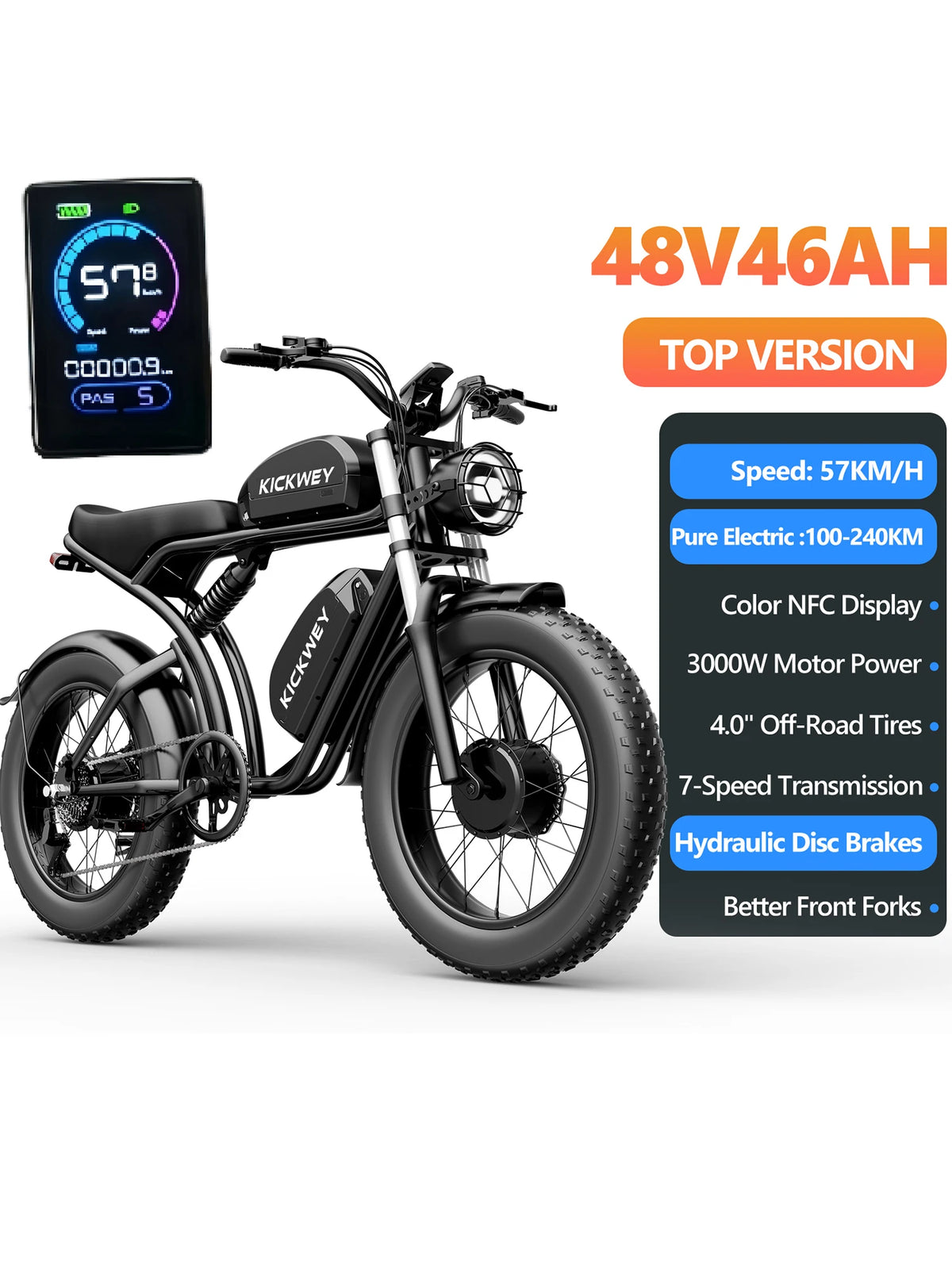 Kickwey K7 3000W Full Suspension Off Road Electric Bike