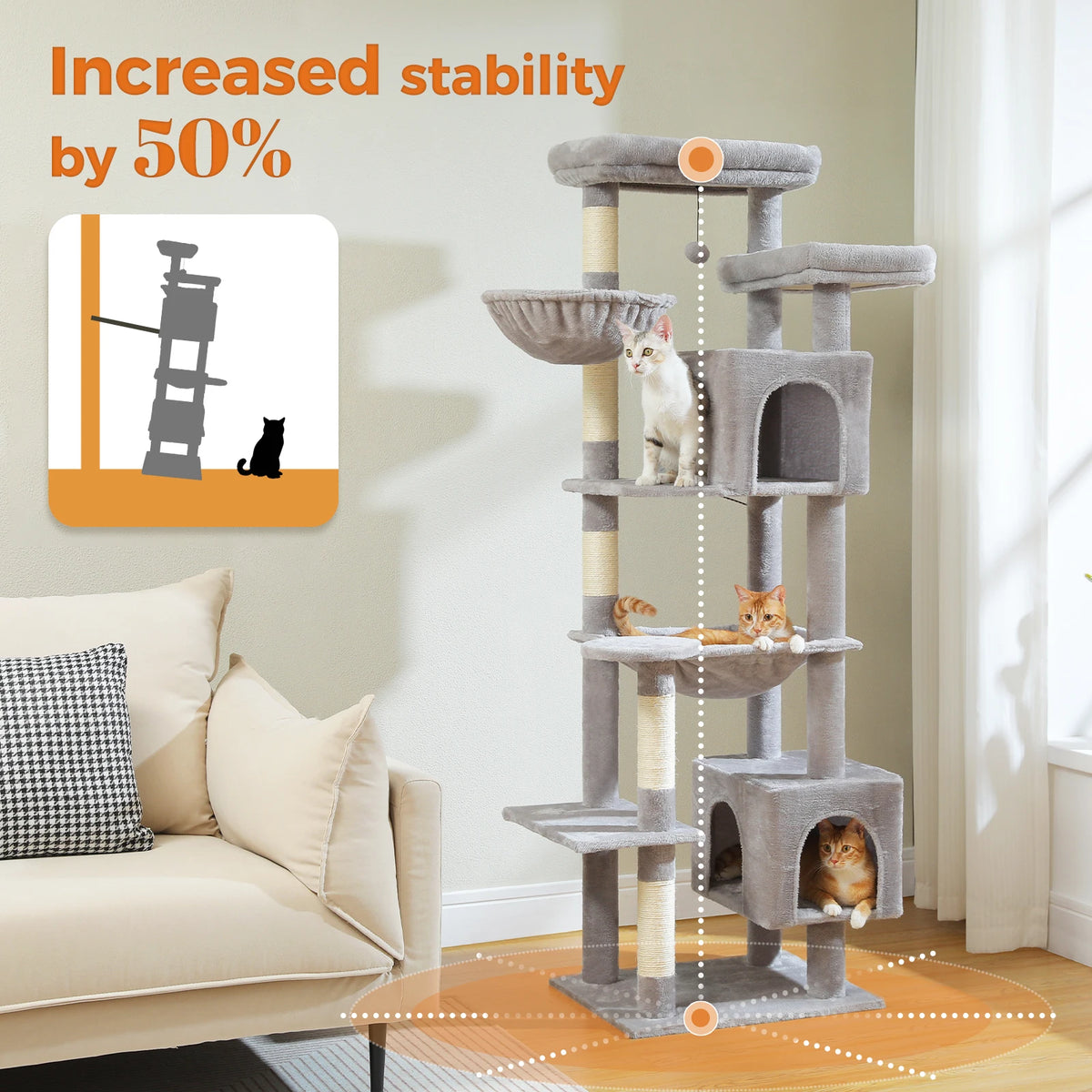 PAWZ Road Tall Cat Tree With Hammock And Scratch Posts