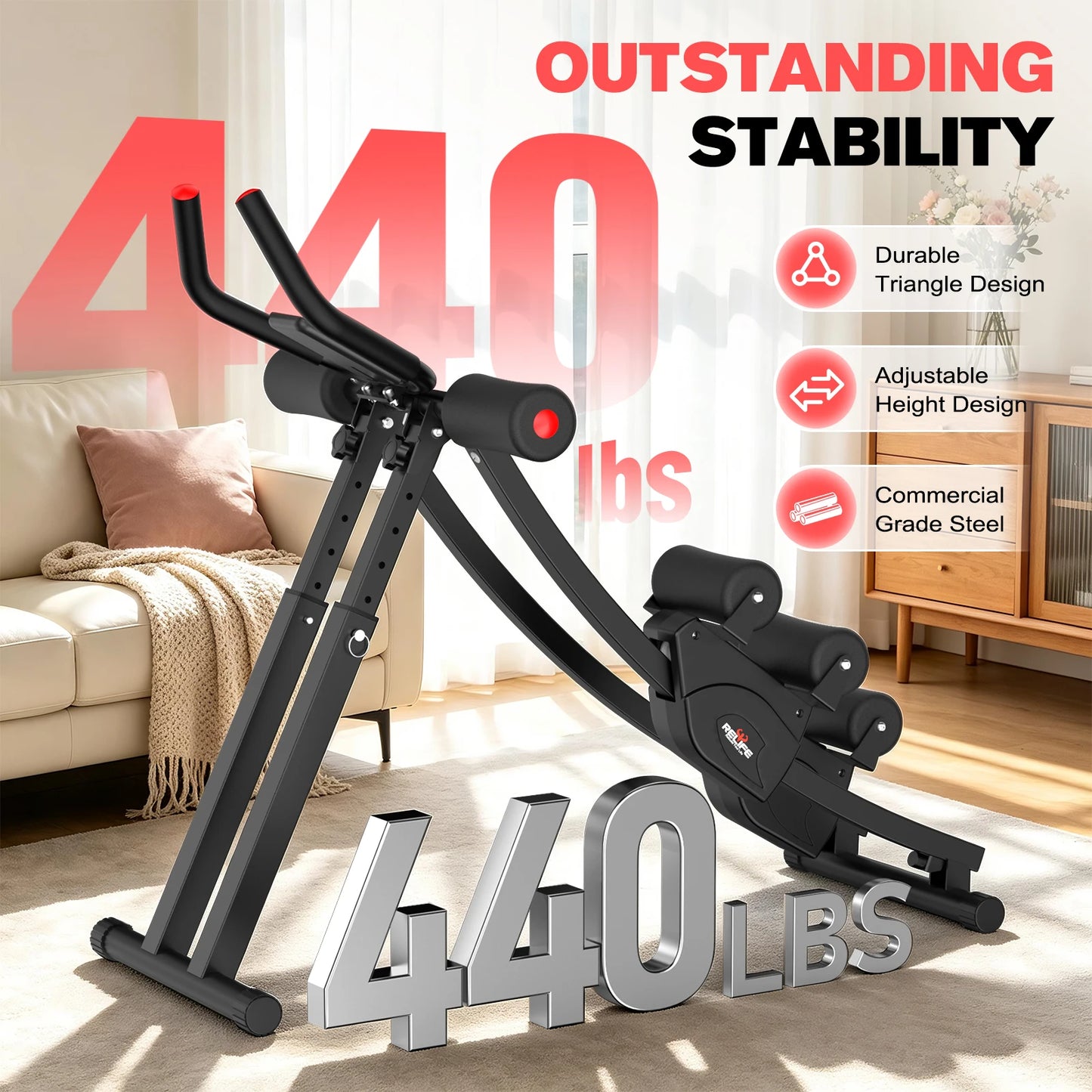 Dual Split-Track Ab Machine Foldable Core Trainer For Home Fitness