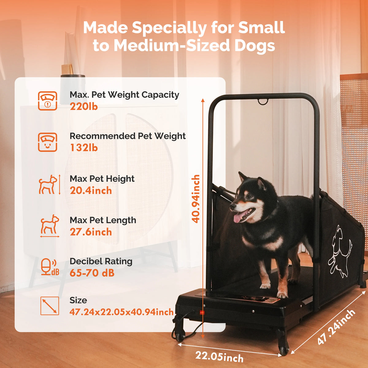 Indoor Dog Treadmill Featuring Quiet Motor And Safety Rails