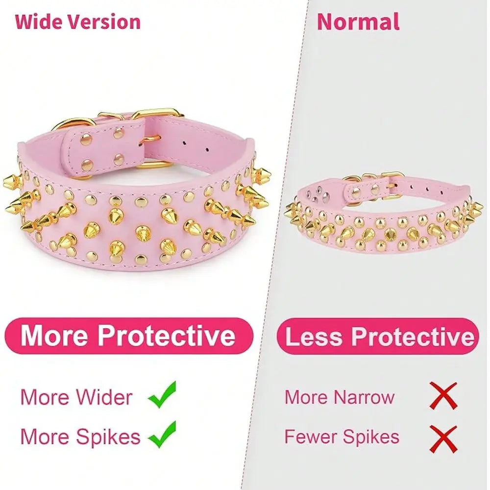 Adjustable Spiked PU Leather Dog Collar With Decorative Rivets