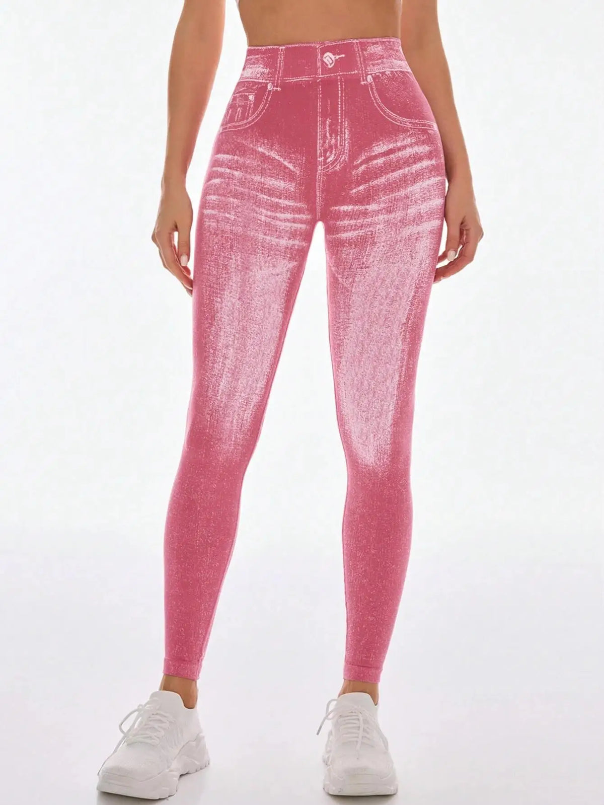 Women High Waist Faux Denim Jeggings With Butt Lifting Support
