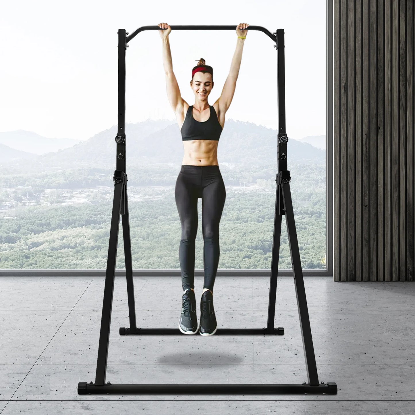 Foldable Pull Up Bar Power Tower Dip Station Adjustable 440LBS