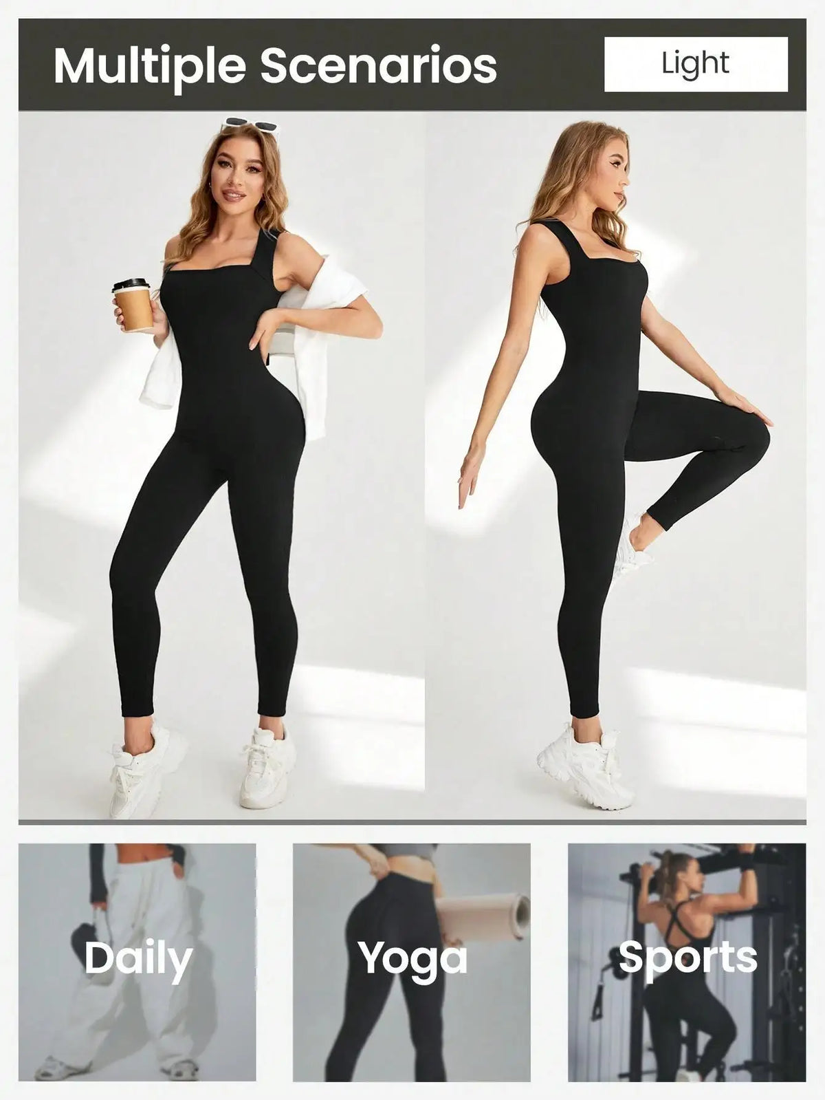 Women's Square Neck Sleeveless Workout Jumpsuit Bodycon Unitard Romper