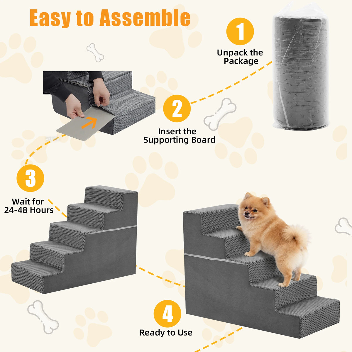 Foam Dog Stairs Ramp With Curved Non Slip Surface