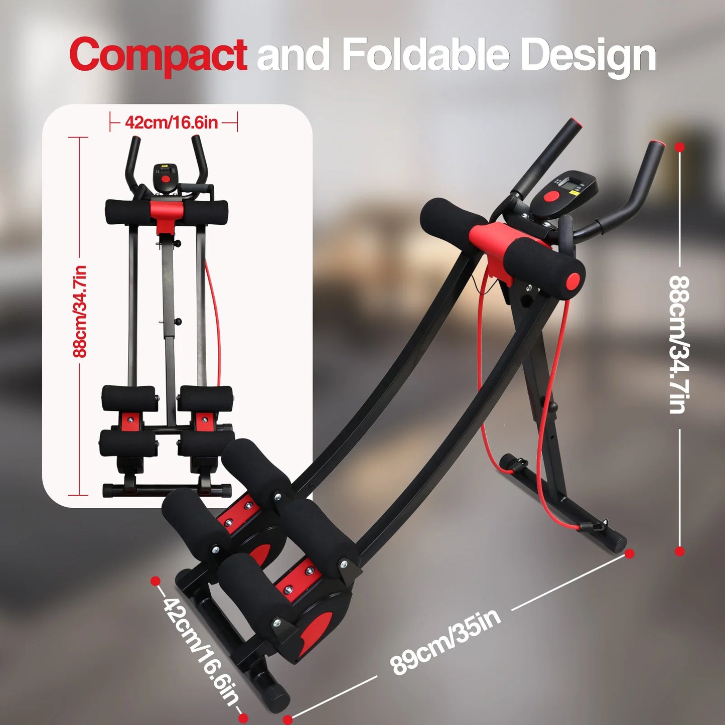 Foldable Abdominal Workout Machine With Adjustable Resistance Bands LCD Display