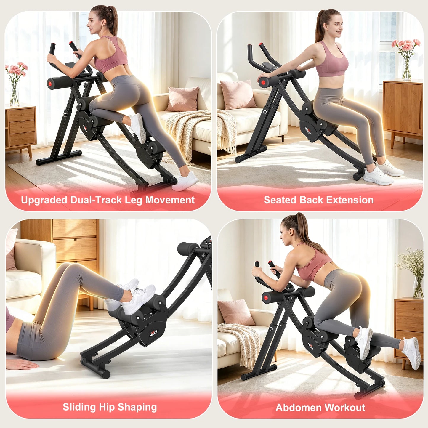 Dual Split-Track Ab Machine Foldable Core Trainer For Home Fitness