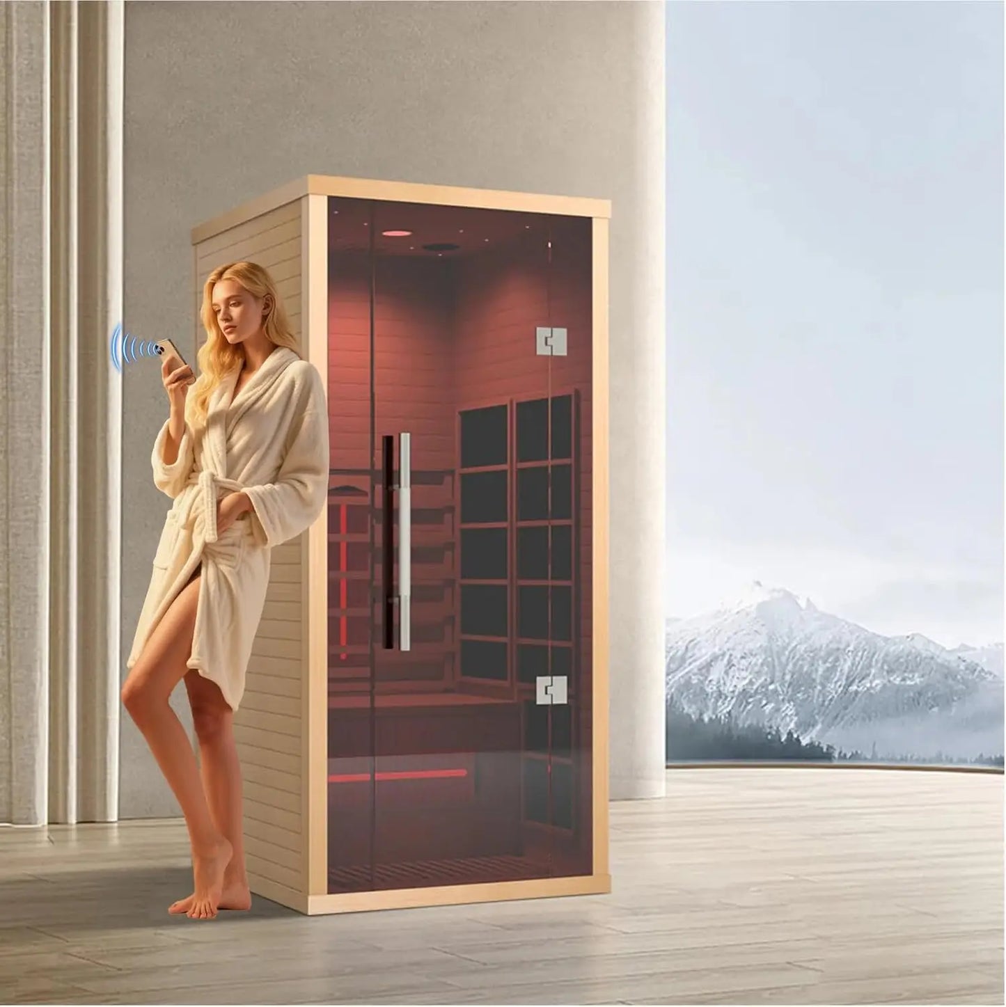 Smartmak 1 Person Indoor Infrared Sauna Low EMF Hemlock Wood