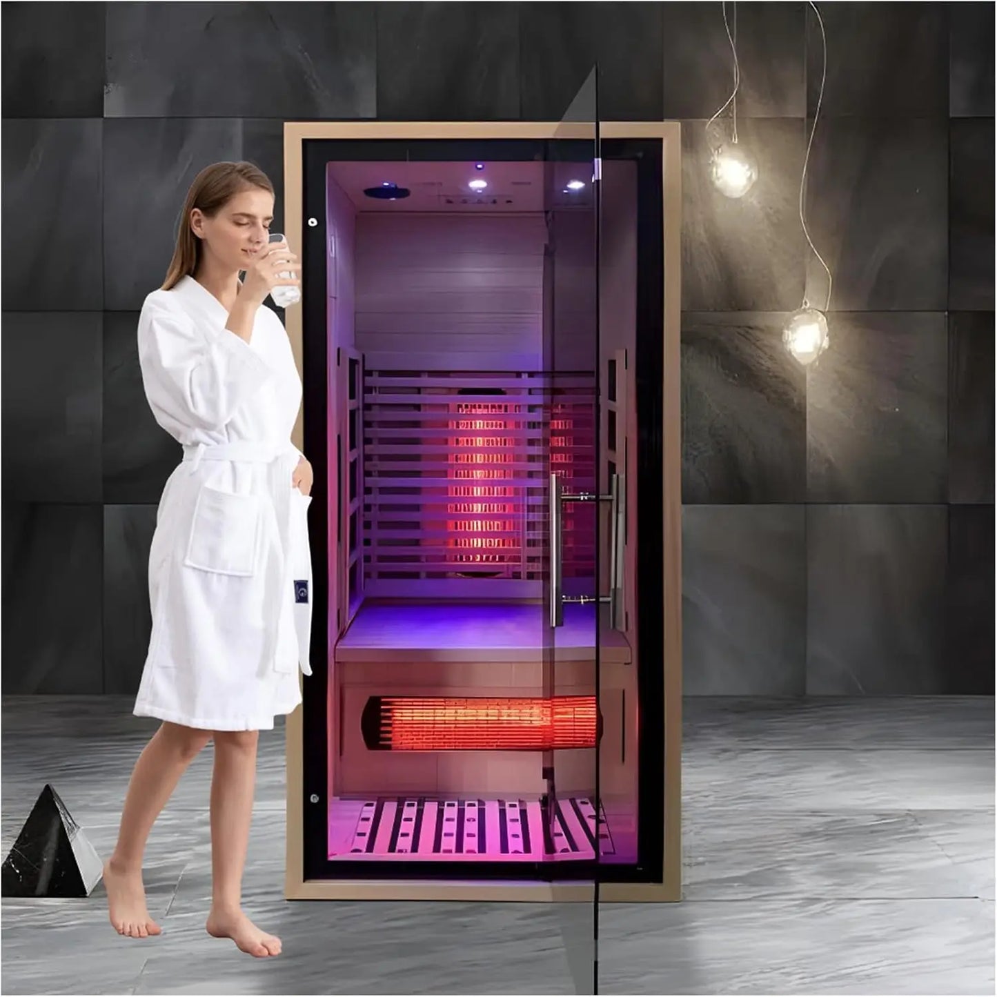 Smartmak 1 Person Indoor Infrared Sauna Low EMF Hemlock Wood