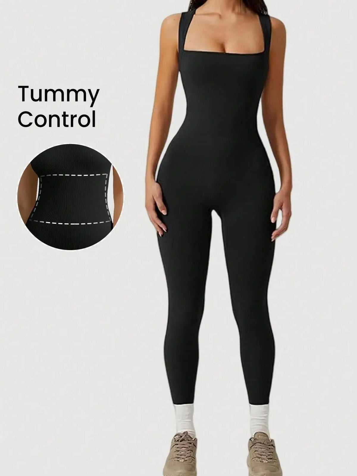 Women's Square Neck Sleeveless Workout Jumpsuit Bodycon Unitard Romper