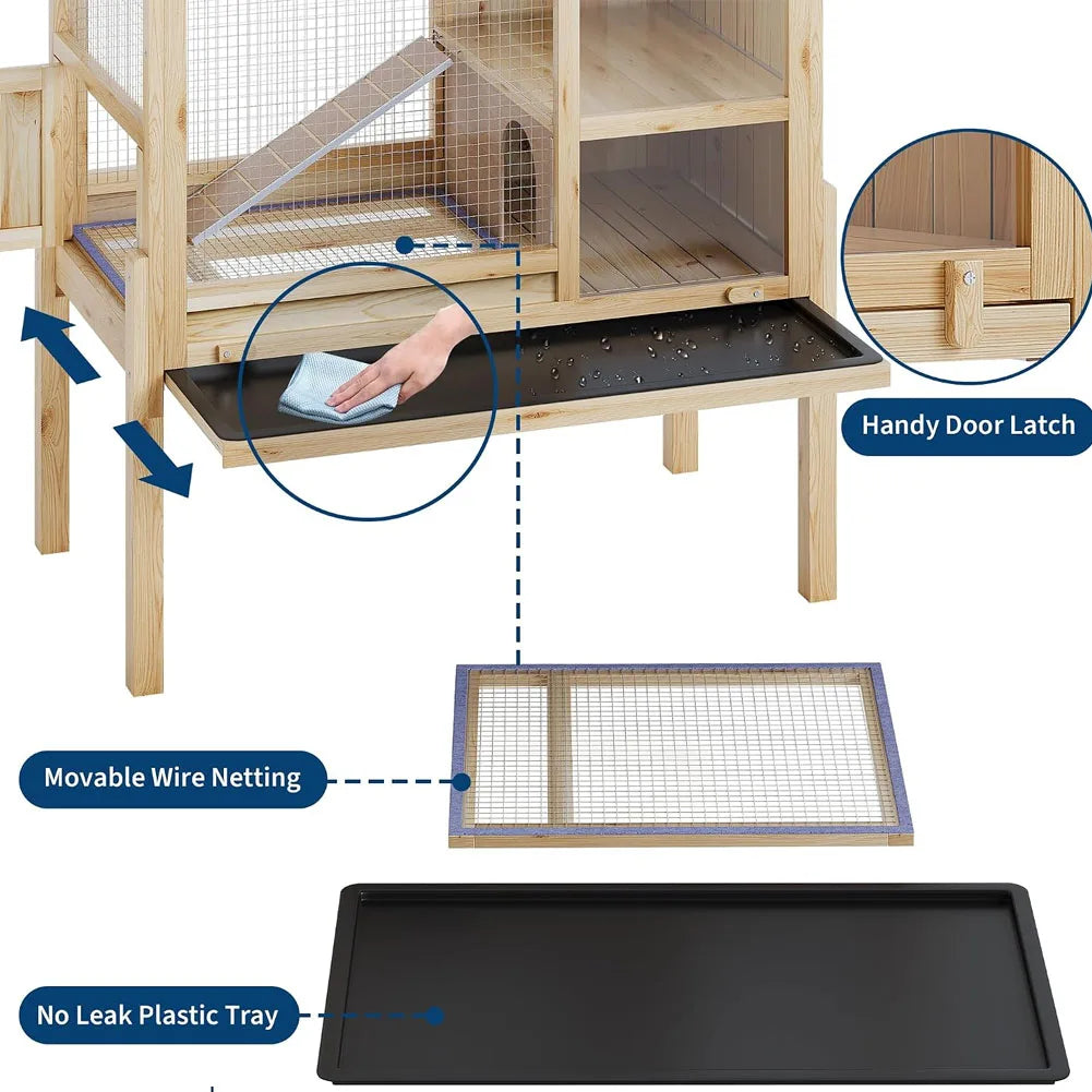 HiMISS Wooden Two Story Pet Cage With Ramp And Hideout