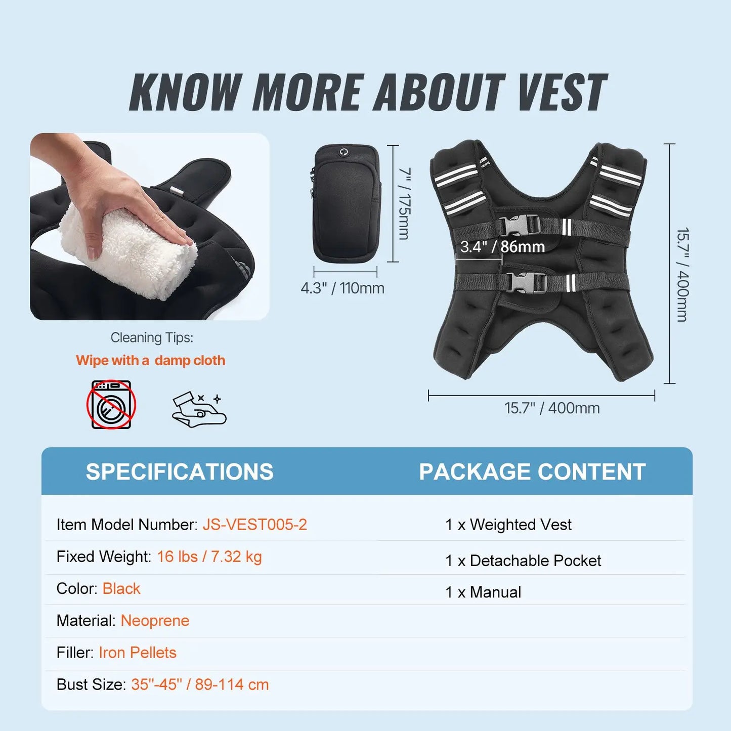 16 Lb Reflective Stripe Weighted Vest Adjustable Straps Women Men